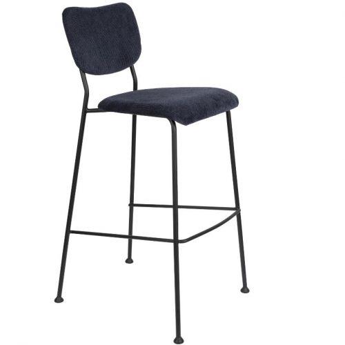 Tmavě modrá manšestrová barová židle ZUIVER BENSON 76 cm Zuiver