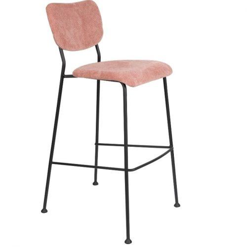 Růžová manšestrová barová židle ZUIVER BENSON 76 cm Zuiver