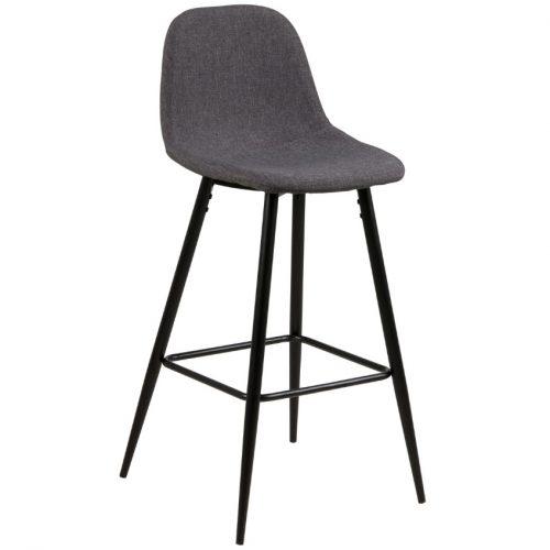 SCANDI Tmavě šedá látková barová židle Wanda 73 cm s černou podnoží SCANDI
