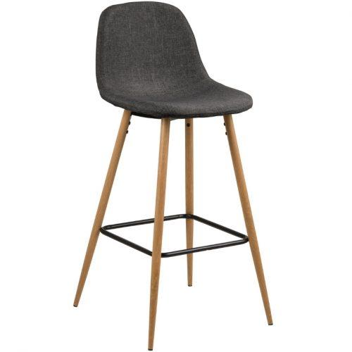 SCANDI Tmavě šedá látková barová židle Wanda 73 cm s dubovou podnoží SCANDI