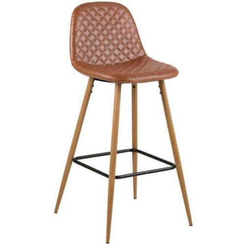 SCANDI Hnědá koženková barová židle Wanda 73 cm s dubovou podnoží SCANDI