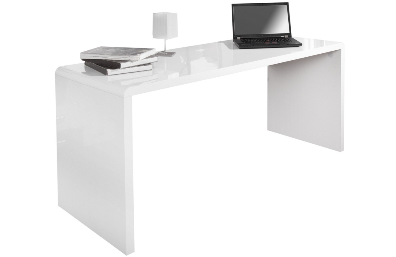 Moebel Living Bílý lesklý dřevěný pracovní stůl Bersh 140 x 60 cm Moebel Living