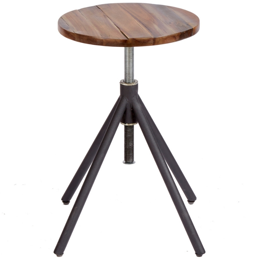 Moebel Living Černá kovová stolička Knisp s dřevěným sedákem 38-60 cm Moebel Living