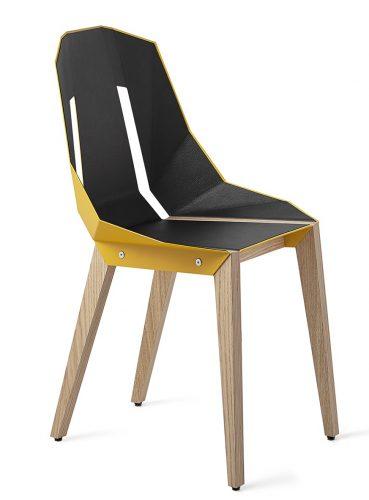 Žlutá koženková židle Tabanda DIAGO s dubovou podnoží Tabanda