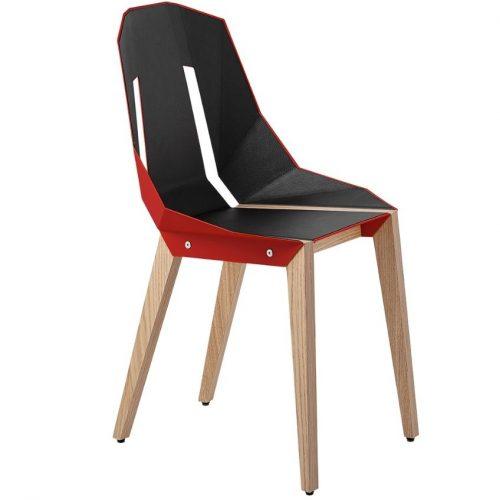 Červená koženková jídelní židle Tabanda DIAGO s dubovou podnoží Tabanda