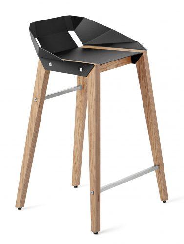 Černá hliníková barová židle Tabanda DIAGO 62 cm s dubovou podnoží Tabanda