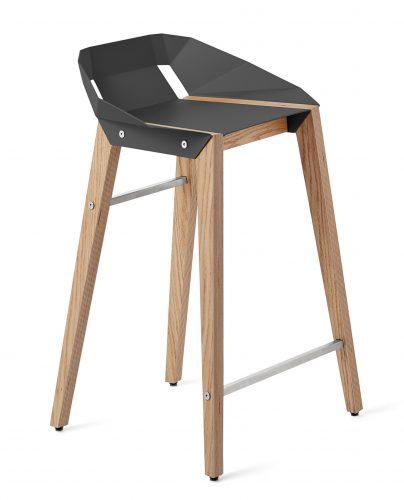 Šedá hliníková barová židle Tabanda DIAGO 62 cm s dubovou podnoží Tabanda