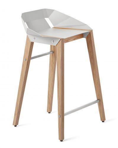 Bílá hliníková barová židle Tabanda DIAGO 62 cm s dubovou podnoží Tabanda