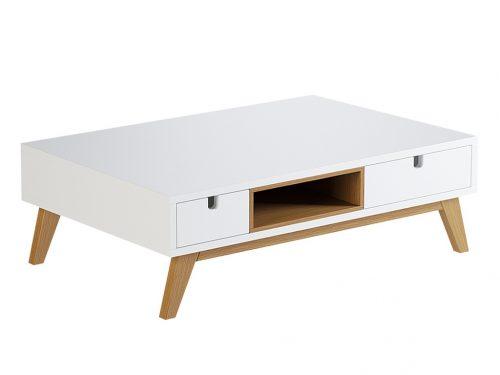 ARBYD Bílý konferenční stolek Thia s dubovou podnoží 90 x 60 cm ARBYD