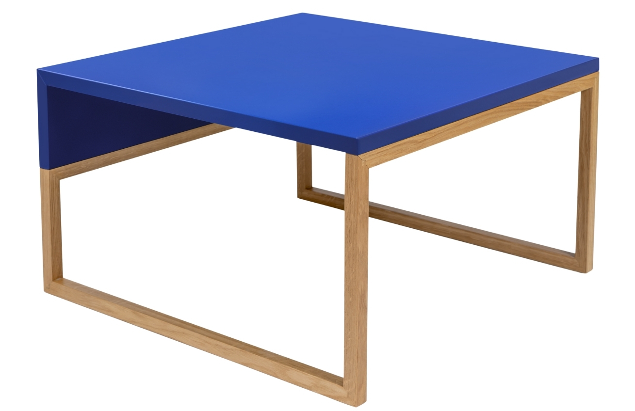 Modrý konferenční stolek Woodman Cubis s dubovou podnoží 60 x 50 cm Woodman