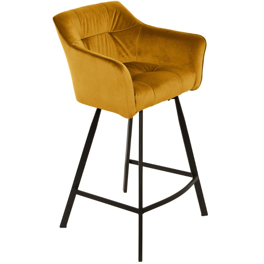 Moebel Living Hořčicově žlutá sametová barová židle Trudy 76 cm Moebel Living