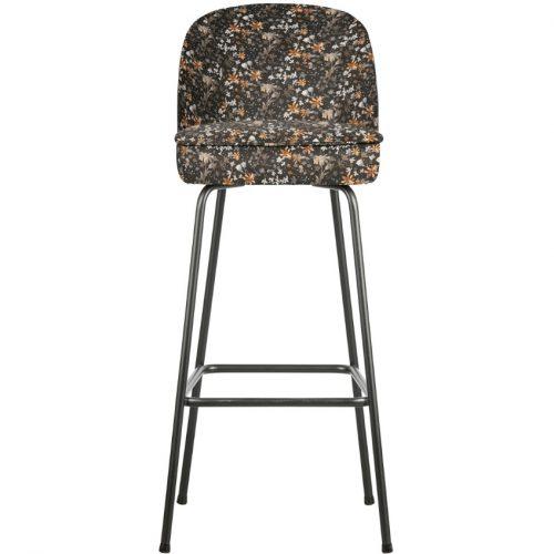 Hoorns Černá sametová barová židle Tergi 79 cm s květinovým vzorem Hoorns