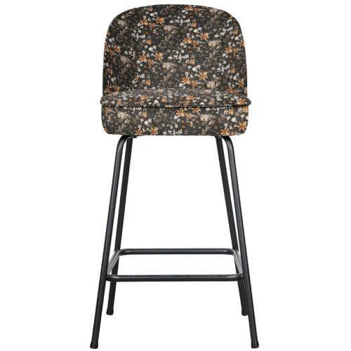 Hoorns Černá sametová barová židle Tergi 65 cm s květinovým vzorem Hoorns
