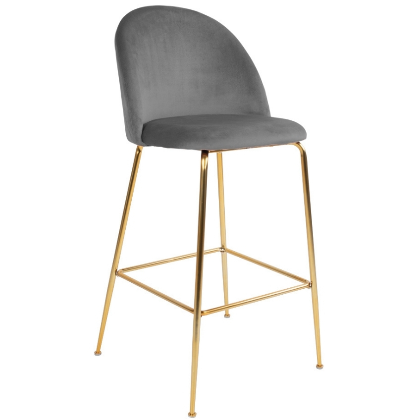 Nordic Living Šedá sametová barová židle Anneke se zlatou podnoží 76 cm Nordic Living