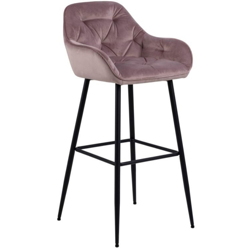 SCANDI Světle růžová sametová barová židle Norman 75 cm SCANDI