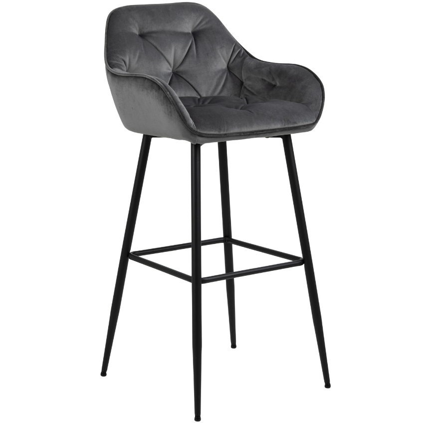 SCANDI Tmavě šedá sametová barová židle Norman 75 cm SCANDI
