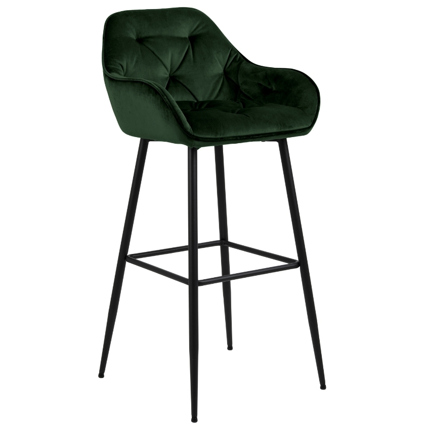 SCANDI Tmavě zelená sametová barová židle Norman 75 cm SCANDI