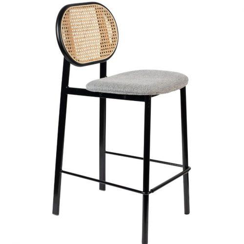 Šedá látková barová židle ZUIVER SPIKE 65 cm s ratanovým opěradlem Zuiver