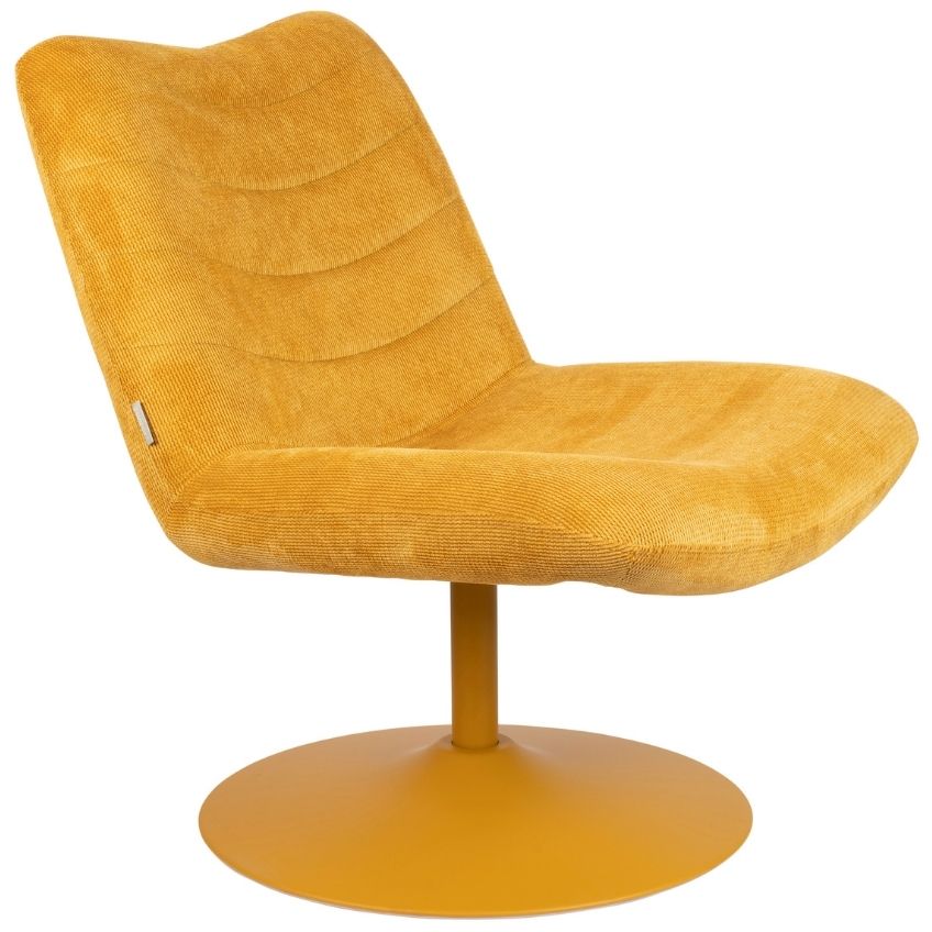 Okrově žluté manšestrové otočné lounge křeslo ZUIVER BUBBA Zuiver