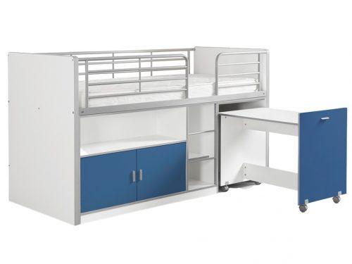 Modrá dřevěná patrová postel se stolkem a komodou Vipack Bonny 200 x 90 cm Vipack