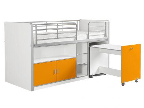 Oranžová dřevěná patrová postel se stolkem a komodou Vipack Bonny 200 x 90 cm Vipack