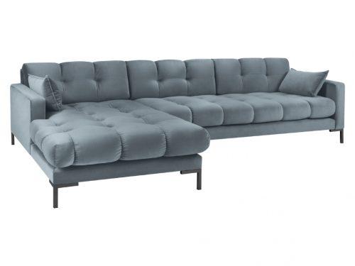 Světle modrá sametová rohová pohovka MICADONI MAMAIA 293 cm