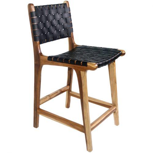 Nordic Living Černá kožená barová židle Molie s výpletem 101 cm Nordic Living
