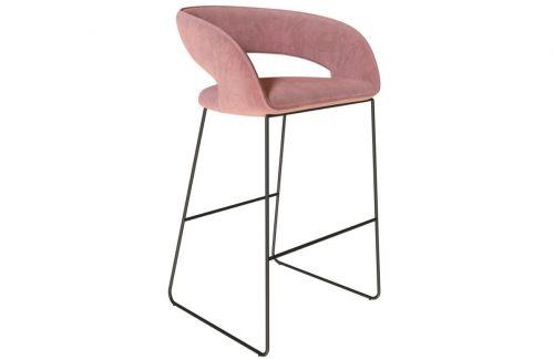 Lososová  sametová barová židle Miotto Aventino s kovovou podnoží 75 cm MIOTTO