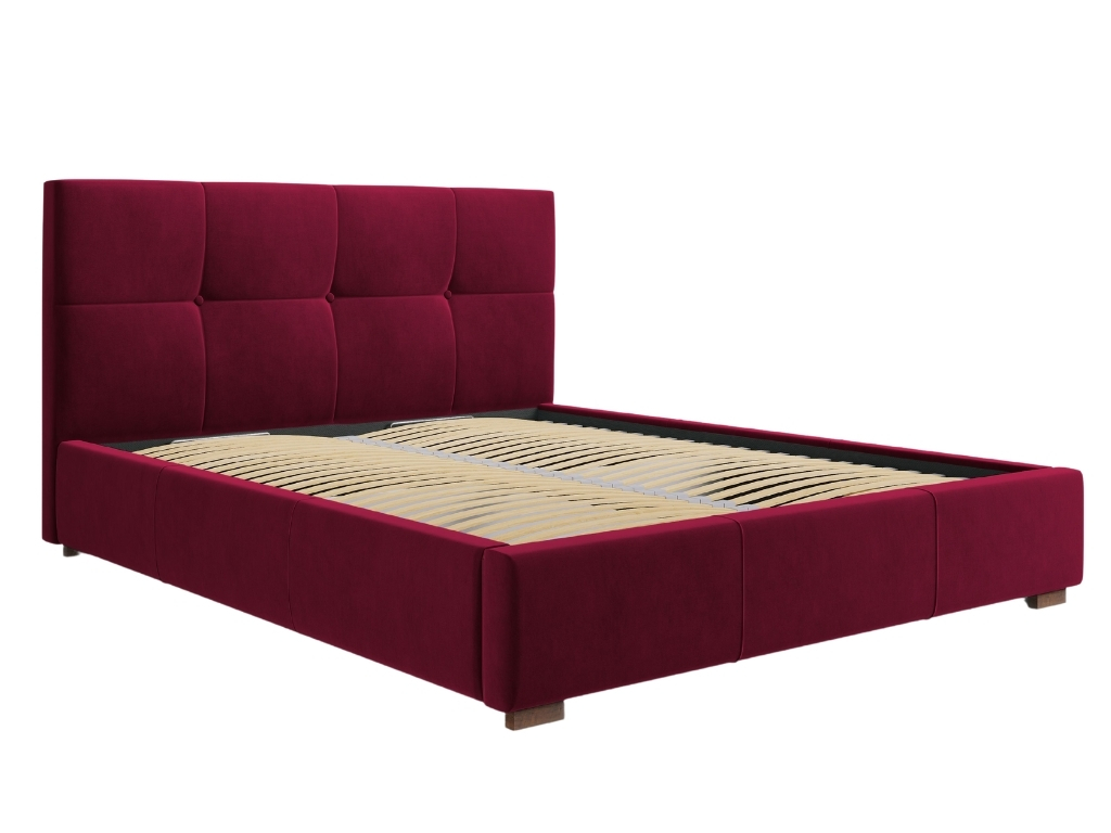 Vínově červená sametová postel MICADONI SAGE 160 x 200 cm MICADONI