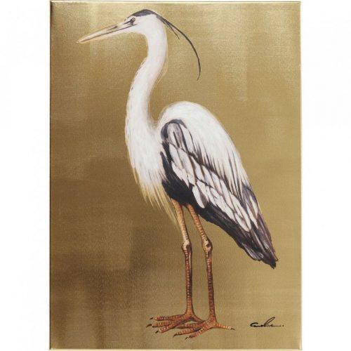 KARE DESIGN Zlatý obraz Heron Left 70 x 50 cm s motivem volavky KARE DESIGN
