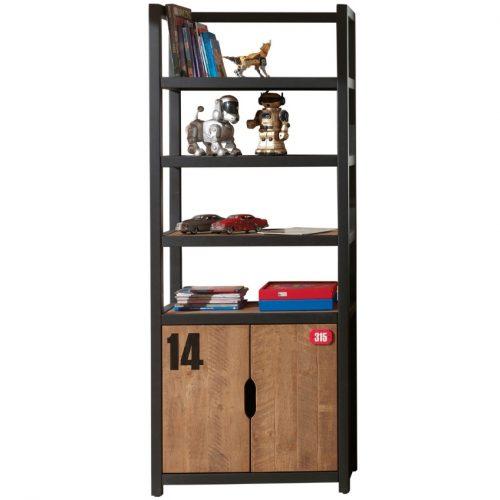 Hnědo černá borovicová knihovna Vipack Alex 200 x 80 cm Vipack