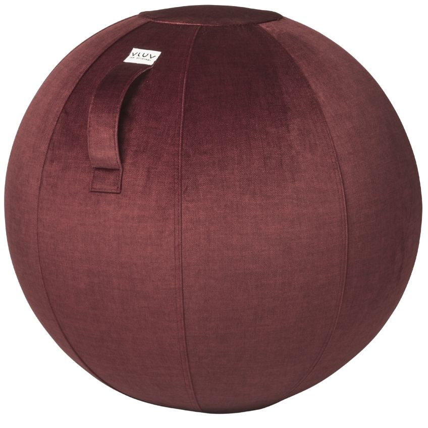 Vínově červený sametový sedací / gymnastický míč  VLUV BOL WARM Ø 75 cm VLUV