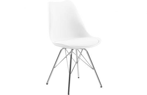 SCANDI Bílá plastová jídelní židle Erisa s chromovou podnoží SCANDI