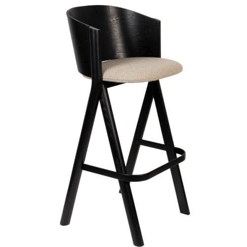 Černá jasanová barová židle Banne Twigs s šedým sedákem 75
