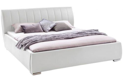 Bílá koženková dvoulůžková postel Meise Möbel Bern 180 x 200 cm s úložným prostorem Meise Möbel