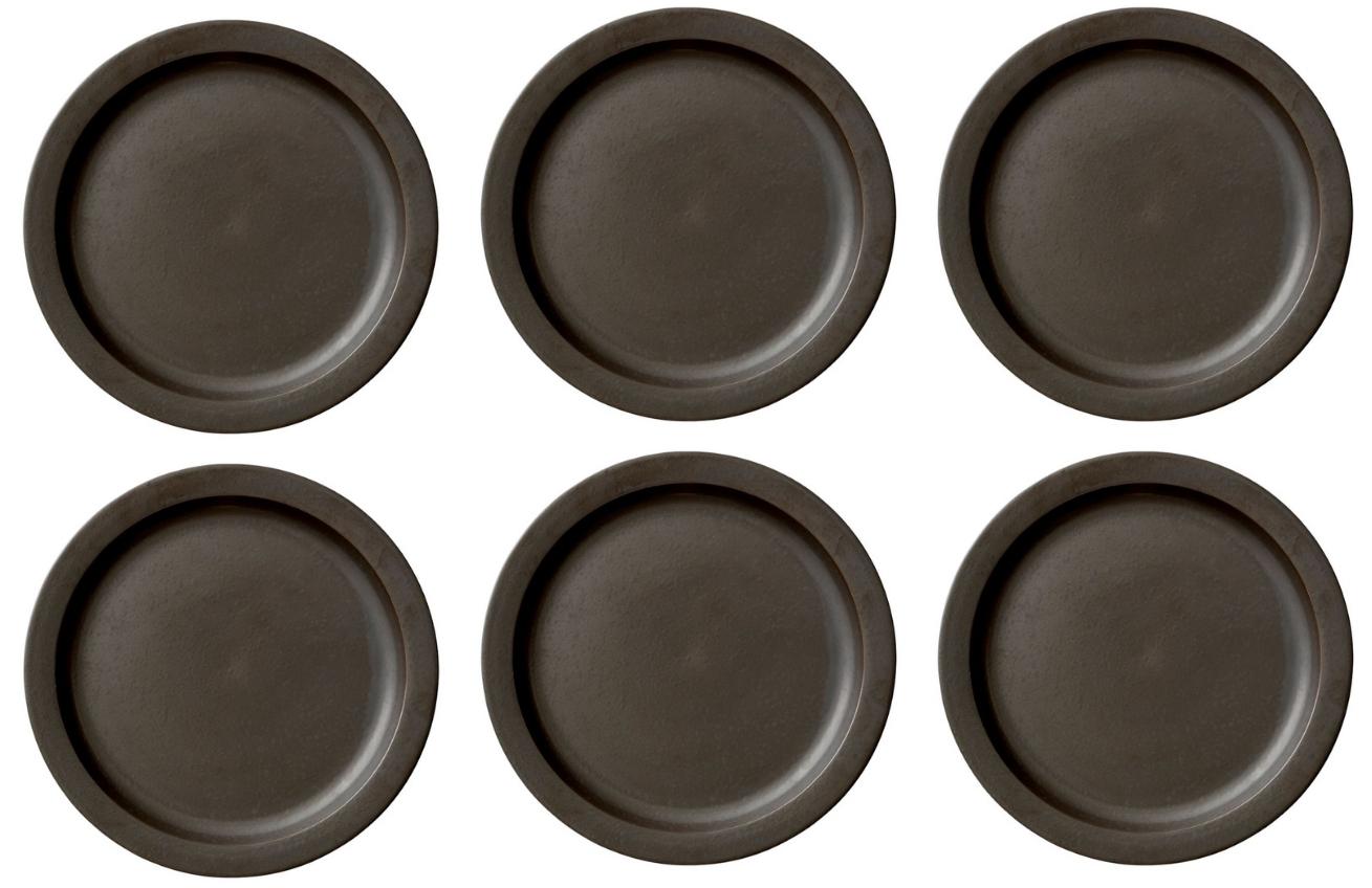 Set šesti tmavě hnědo šedých porcelánových talířů MENU NEW NORM 27
