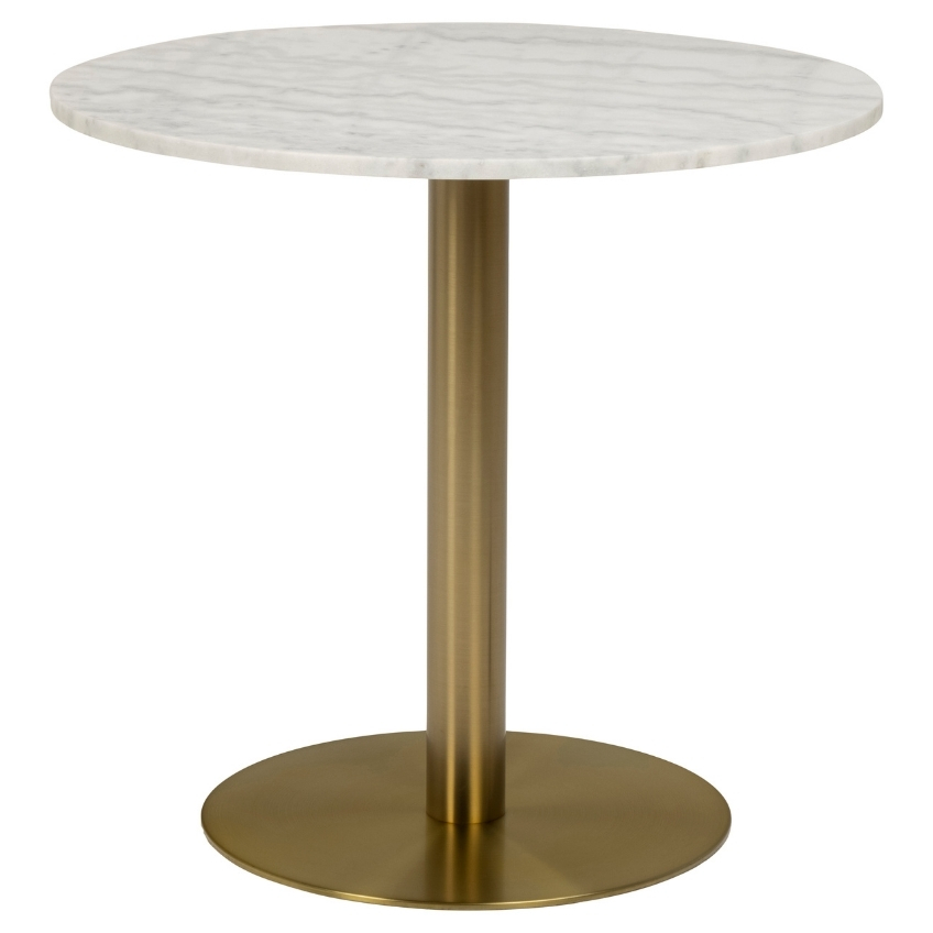 SCANDI Bílý mramorový bistro stůl Aron 80 cm se zlatou kartáčovanou podnoží SCANDI