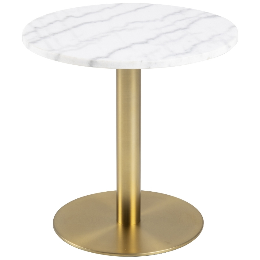 SCANDI Bílý mramorový odkládací stolek Aron 50 cm se zlatou kartáčovanou podnoží SCANDI
