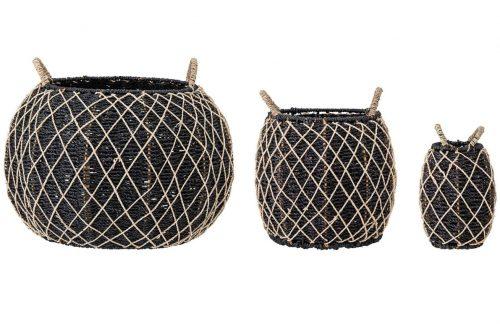 Set tří černých úložných košů z mořské trávy Bloomingville Karia 15/28/45 cm Bloomingville