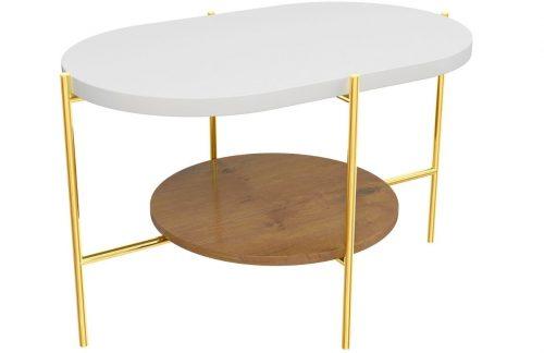 Bílý konferenční stolek Skandica Arena se zlatou podnoží 80 x 50 cm Skandica