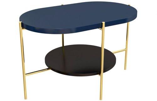 Modrý konferenční stolek Skandica Arena se zlatou podnoží 80 x 50 cm Skandica