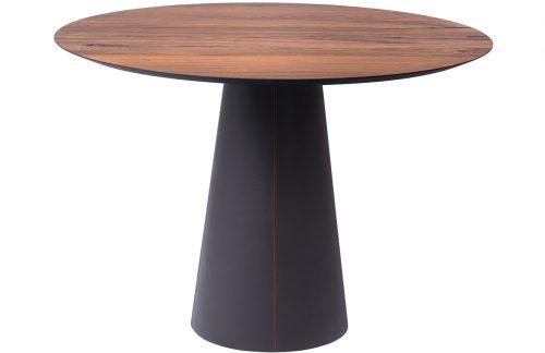 Hnědý dubový jídelní stůl Marco Barotti 110 cm s koženou podnoží Marco Barotti