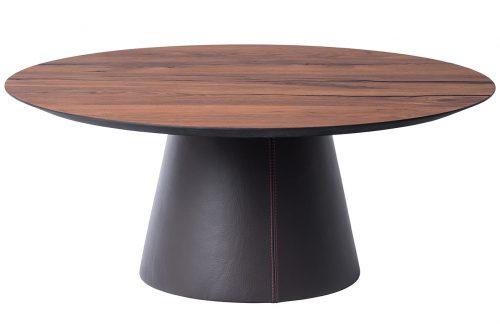 Hnědý dubový konferenční stolek Marco Barotti 90 cm s koženou podnoží Marco Barotti
