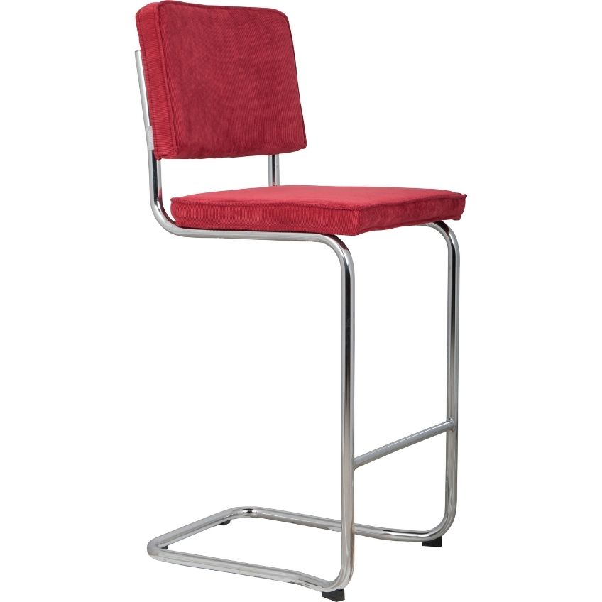 Červená manšestrová barová židle ZUIVER RIDGE KINK RIB 75 cm Zuiver