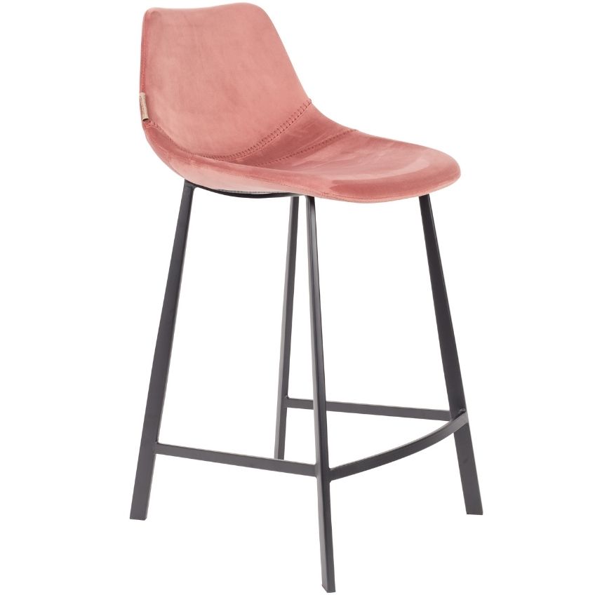 Růžová sametová barová židle DUTCHBONE Franky 65 cm Dutchbone