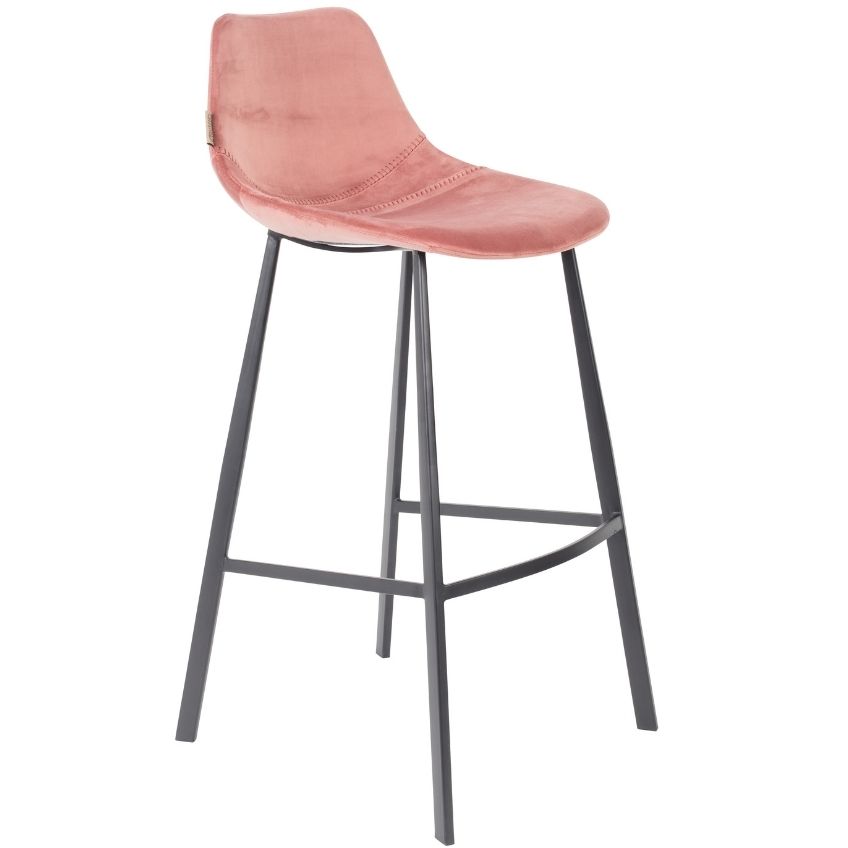 Růžová sametová barová židle DUTCHBONE Franky 80 cm Dutchbone