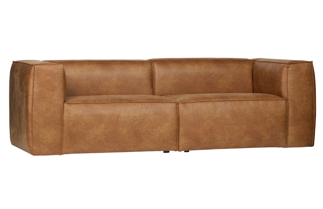 Hoorns Koňakově hnědá koženková třímístná pohovka Bearny 246 cm Hoorns