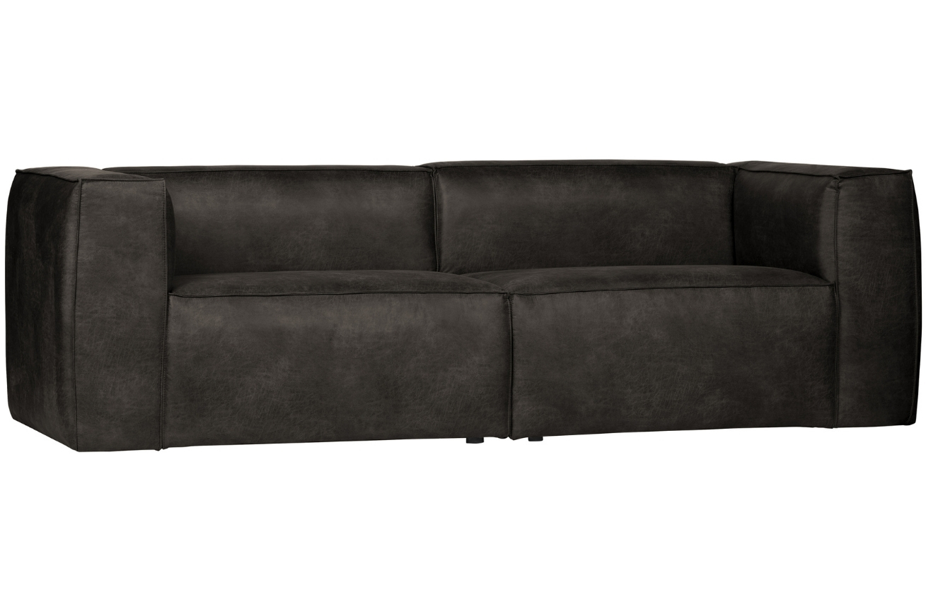 Hoorns Černá koženková třímístná pohovka Bearny 246 cm Hoorns