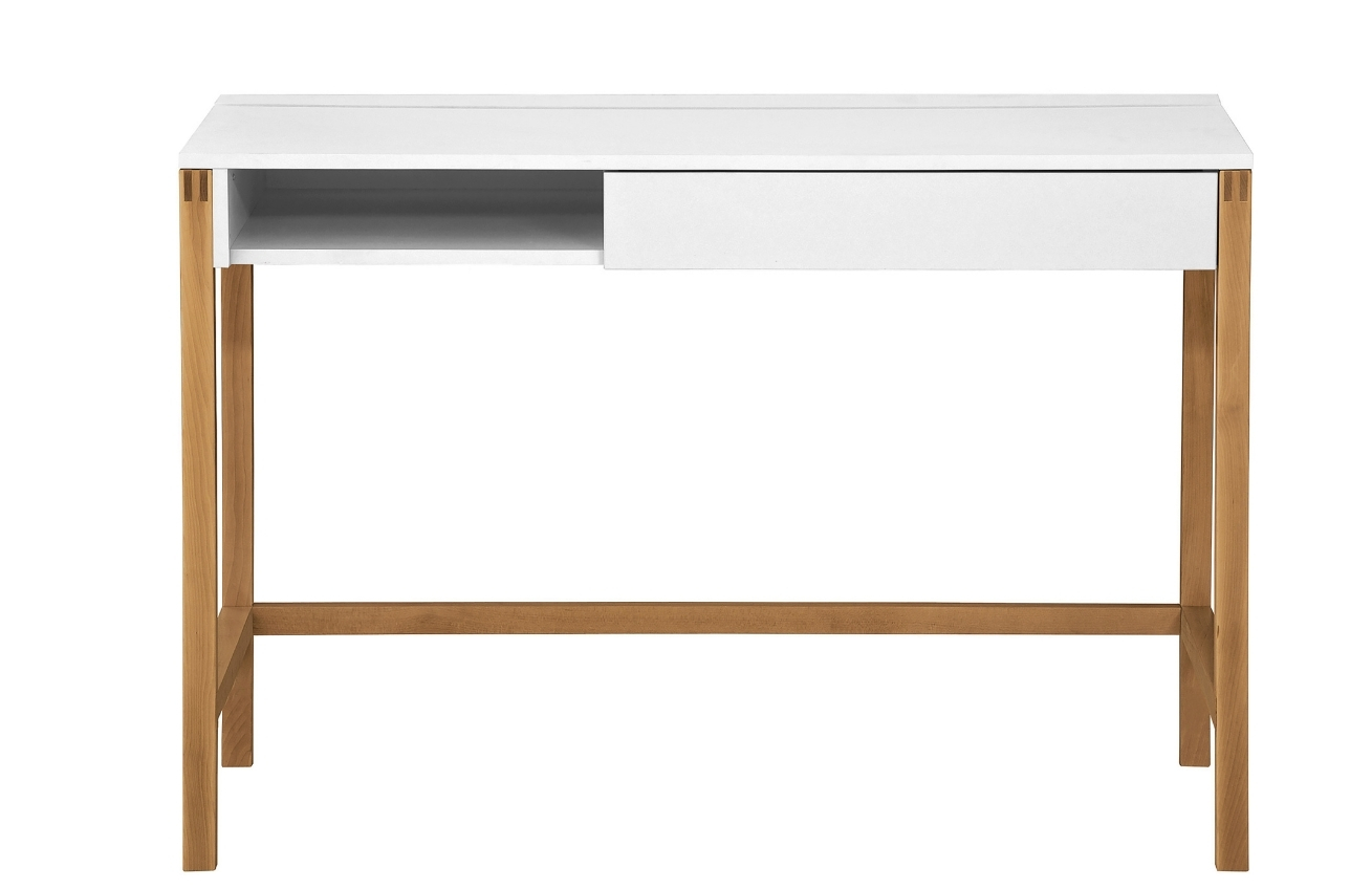 Bílý pracovní stůl Woodman Northgate s dubovou podnoží 112x60 cm Woodman