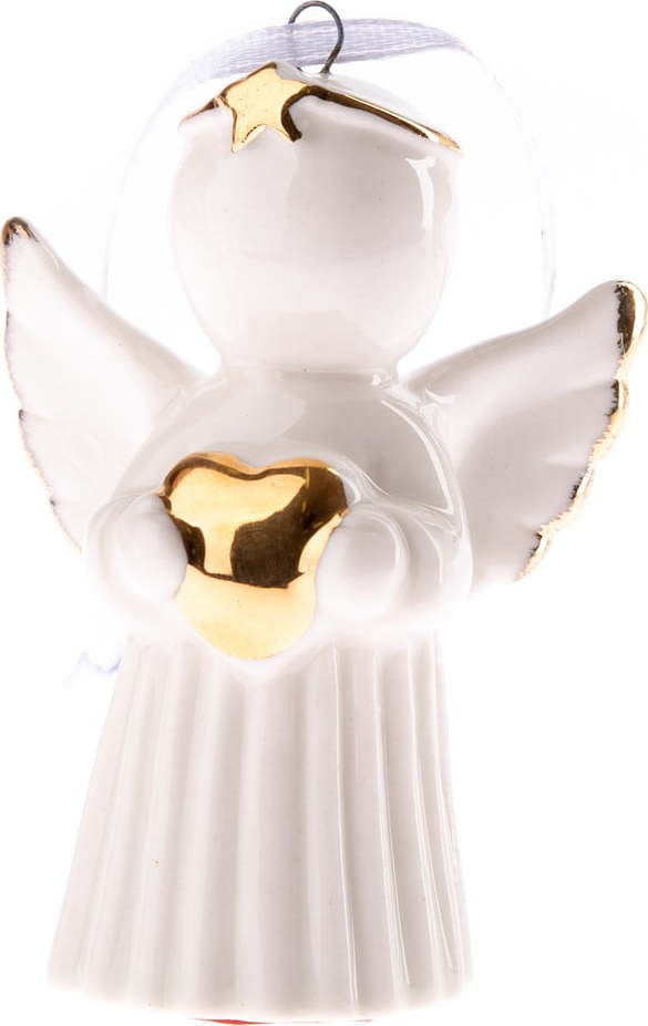Bílý porcelánový závěsný anděl se srdcem Dakls Dakls